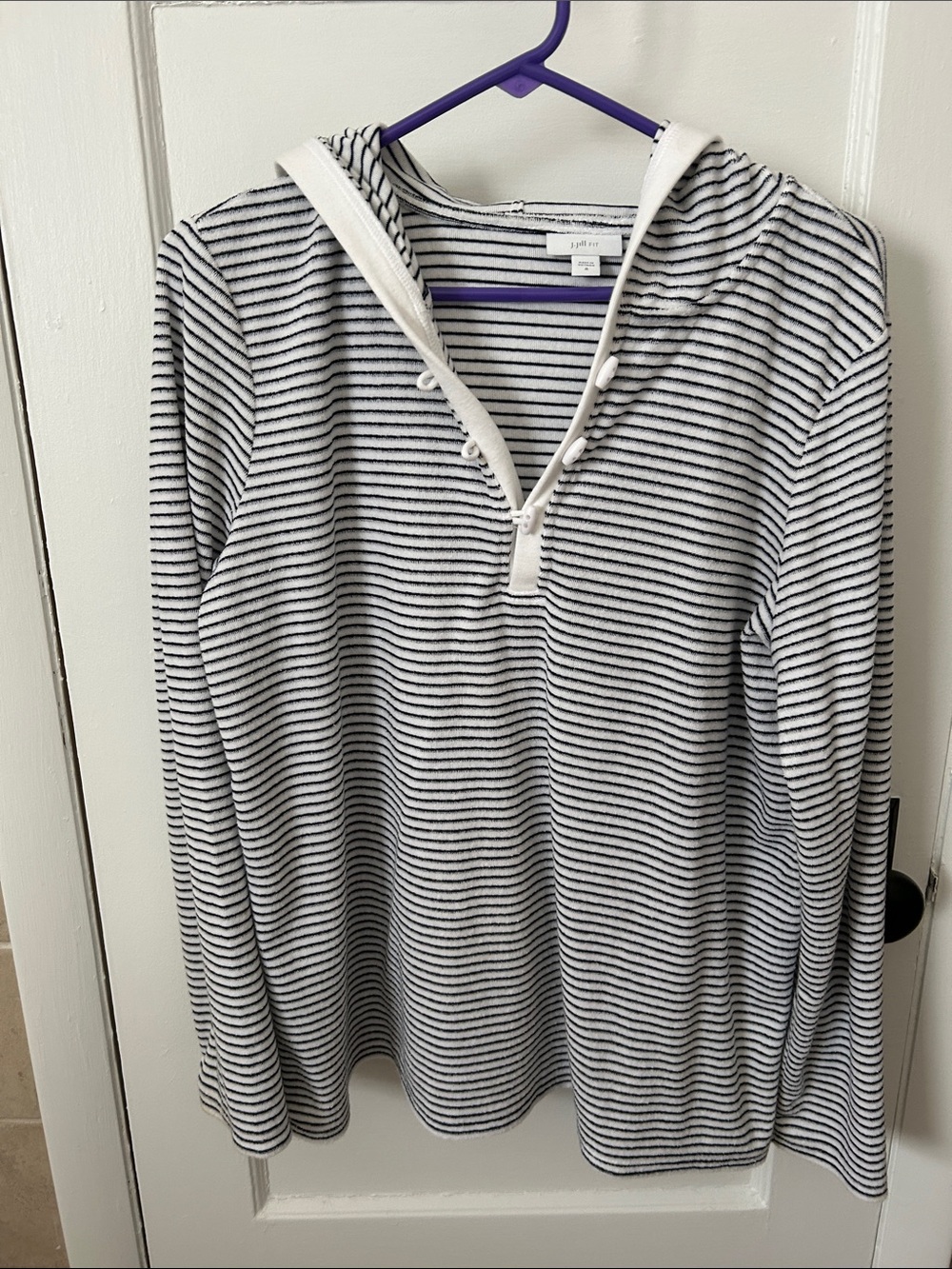 Striped Hooded Pullover - White with Navy Stripes